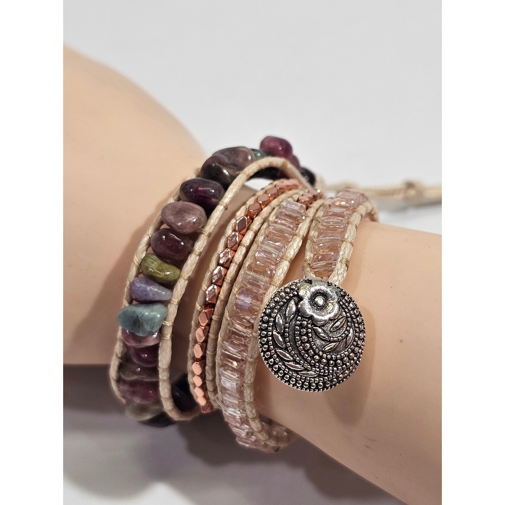 Free Spirit Boho Wrap Bracelet Women OS Multi Color Stone Crystal Beaded Layered